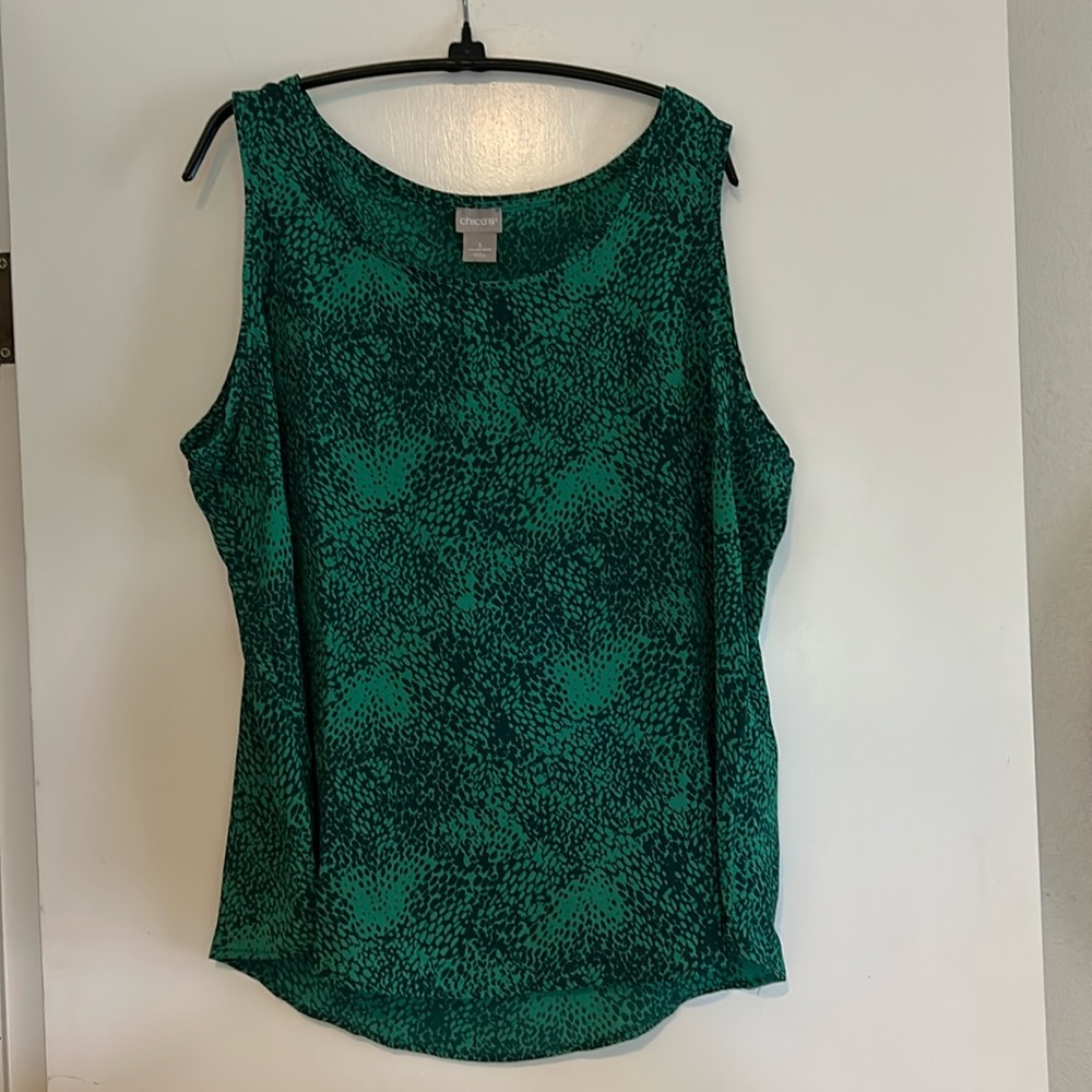 Chicos Tank green and blue Print  Scoop Neck Chicos Size 3 xLarge‎
